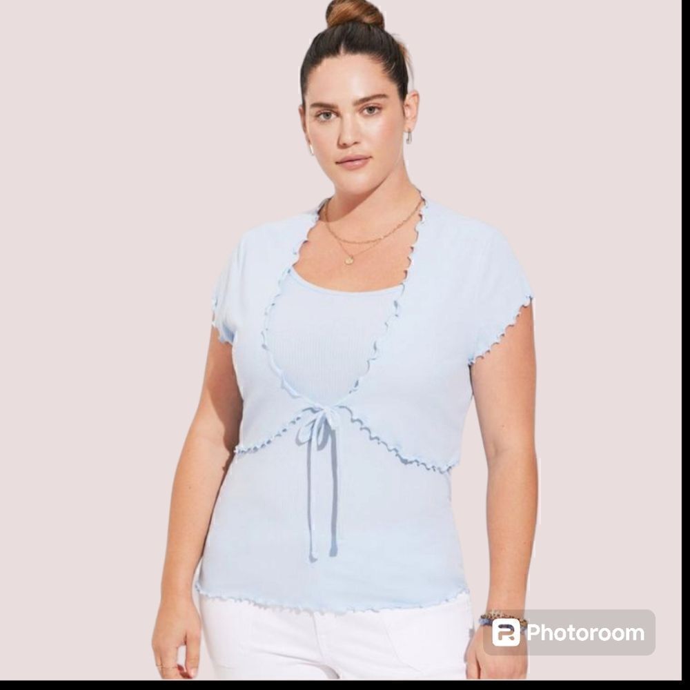 4X 26W Torrid Blue Cami Shrug Set Rib Lettuce Edge Fitted Supersoft Stretch 90s